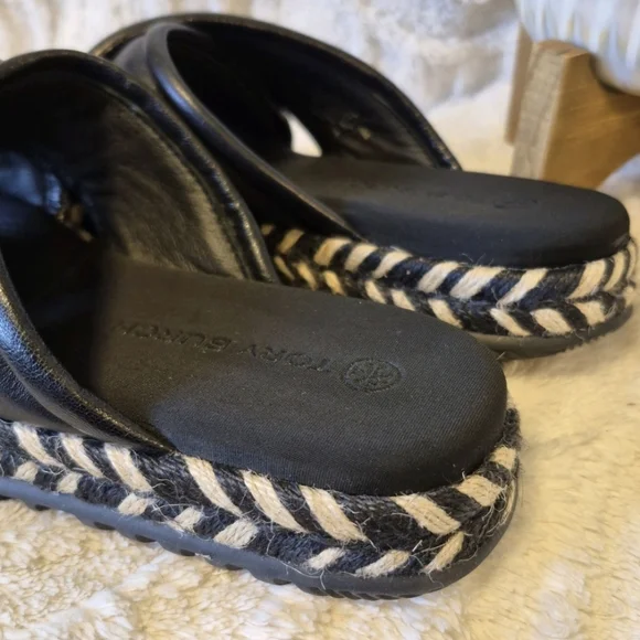 Tory Burch CrissCross Leather Espadrille Slide Sandals Black Size 8 EUC - Picture 10 of 15